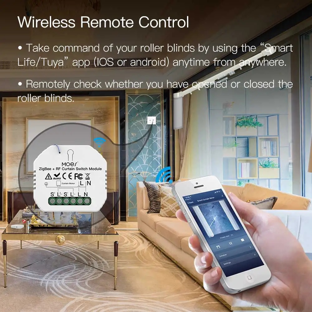 MOES ZigBee Smart RF433 Curtai - Smart Home Blinds 评论和价格