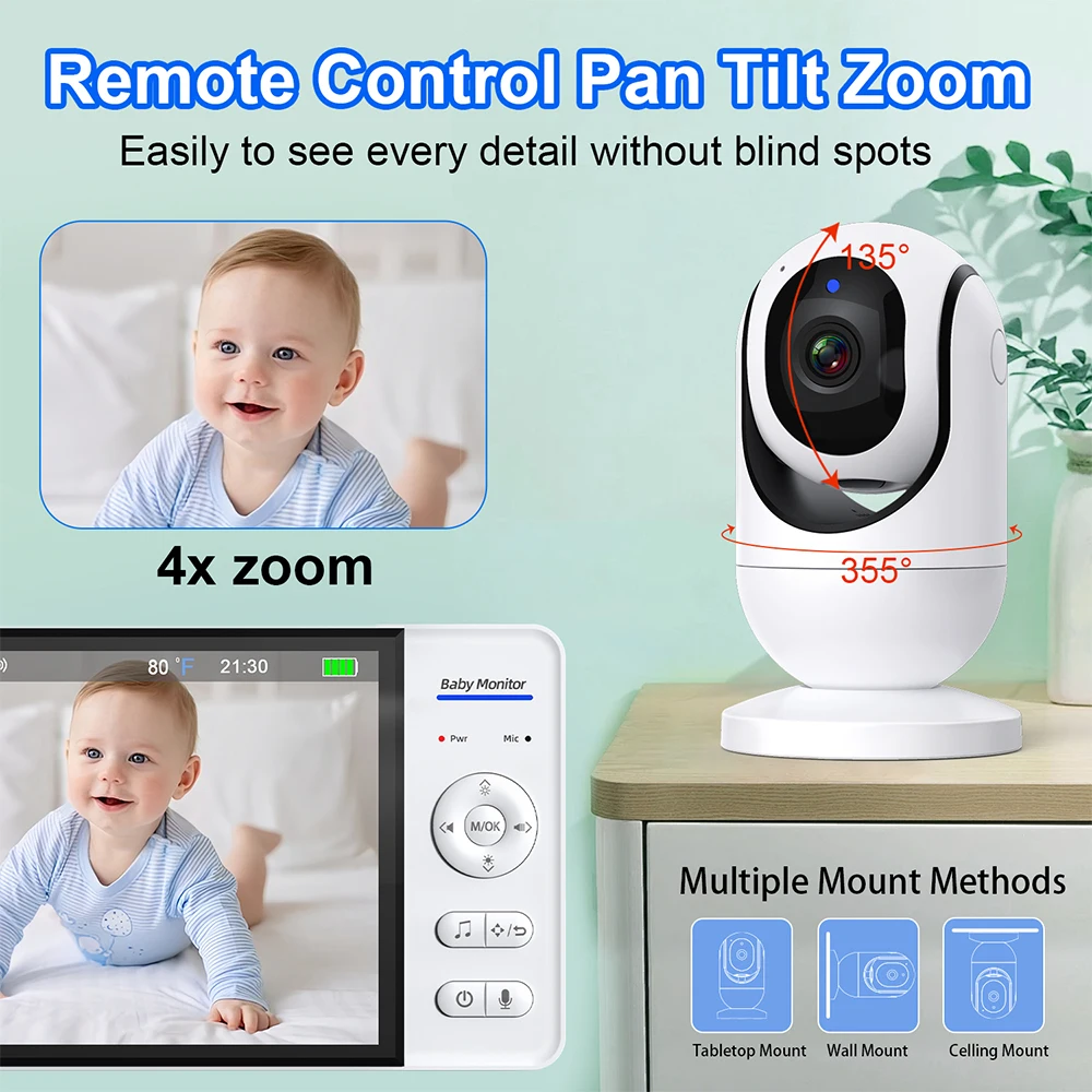 No WiFi 7 Inch Baby Monitor 2- - Smart Home Battery Camera 评论和价格