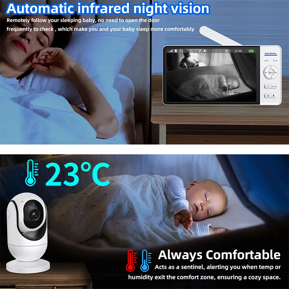 No WiFi 7 Inch Baby Monitor 2- - Smart Home Battery Camera 评论和价格