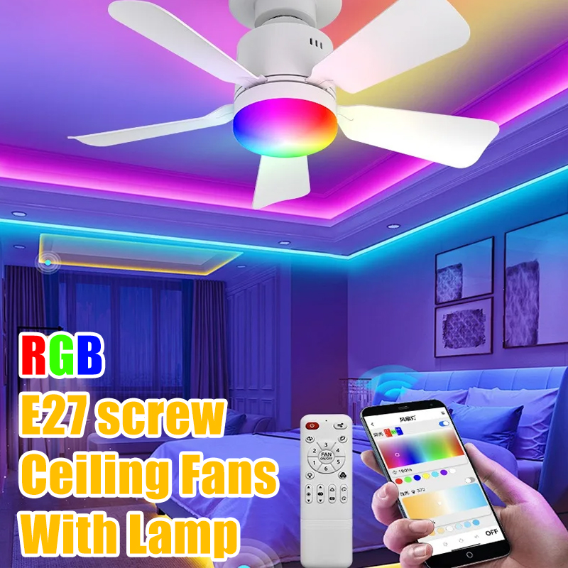 RGB LED Ceiling Fan Lamps E27  - Smart Home Living Room 评论和价格
