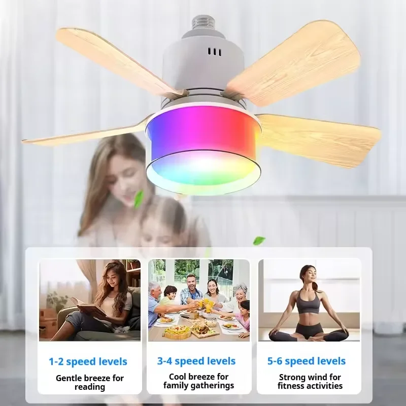 RGB LED Ceiling Fan Lamps E27  - Smart Home Living Room 评论和价格